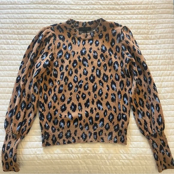 Ann Taylor Crewneck Leopard Print Sweater - Brown and Blue - Size S - Picture 2 of 7
